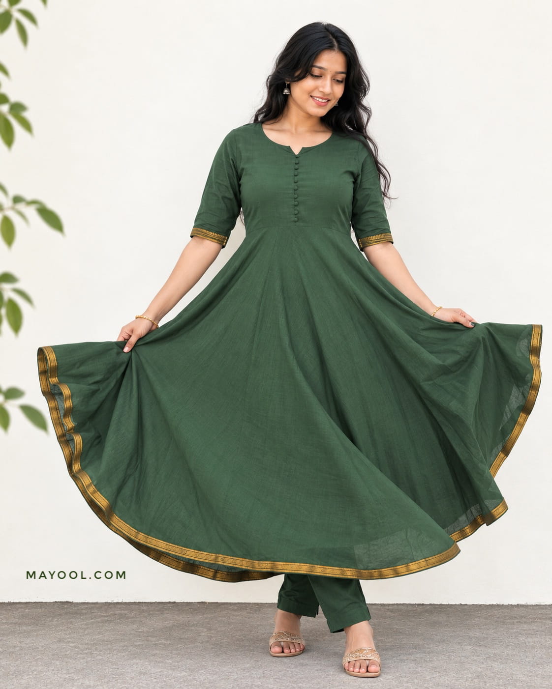 Green Handloom Cotton Anarkali Dresses