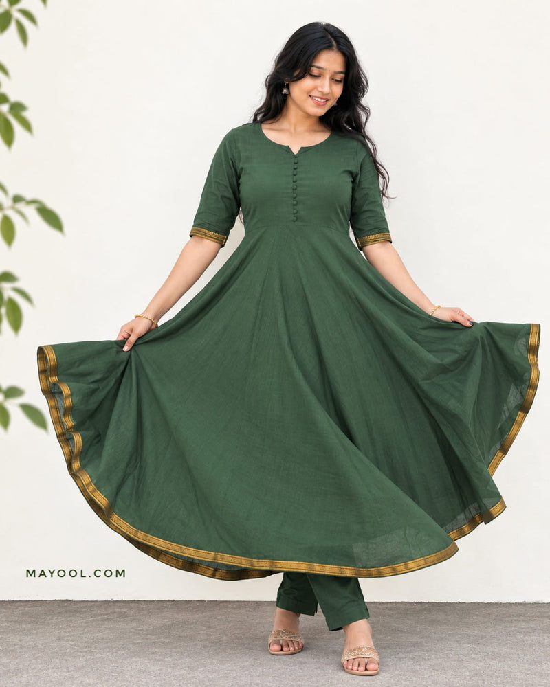 Green Handloom Cotton Anarkali Dresses