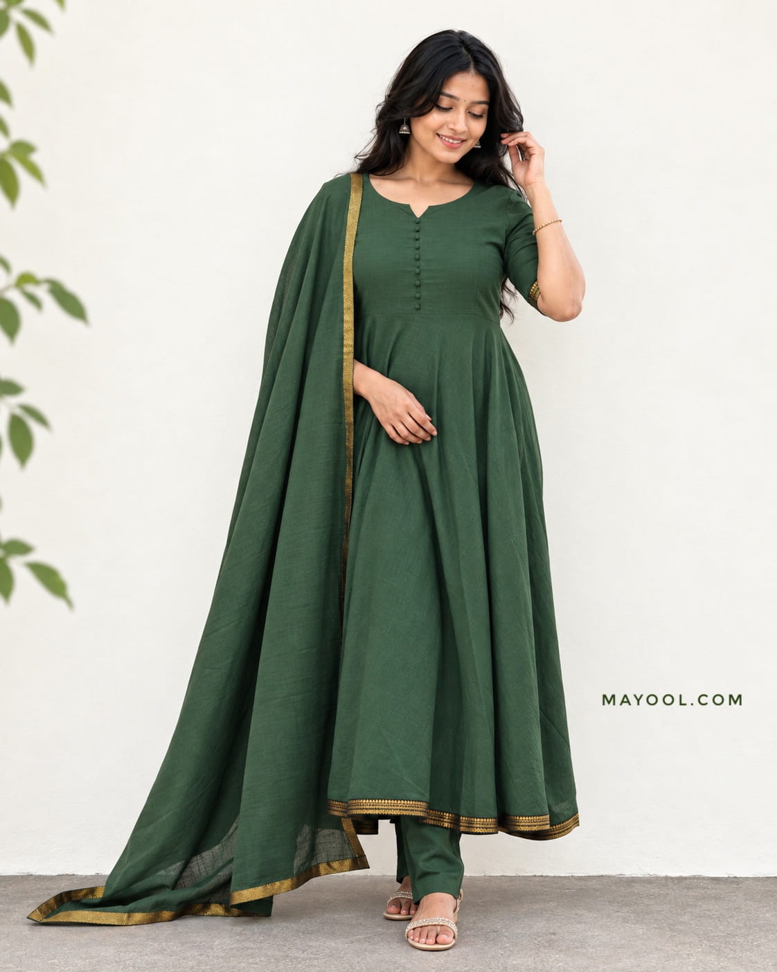 Green Handloom Cotton Anarkali Dresses