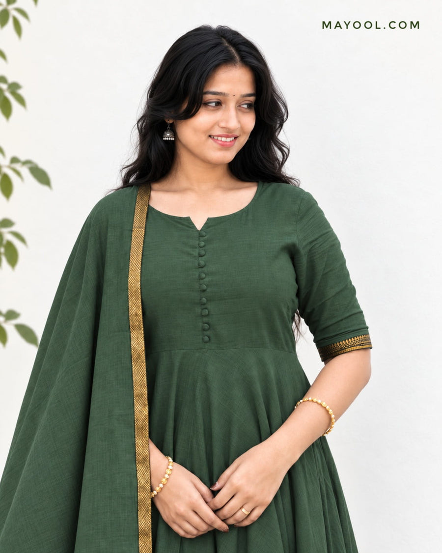 Green Handloom Cotton Anarkali Dresses