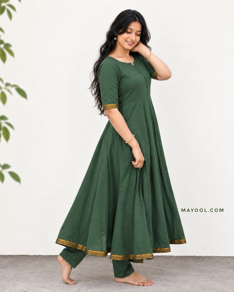 Green Handloom Cotton Anarkali Dresses