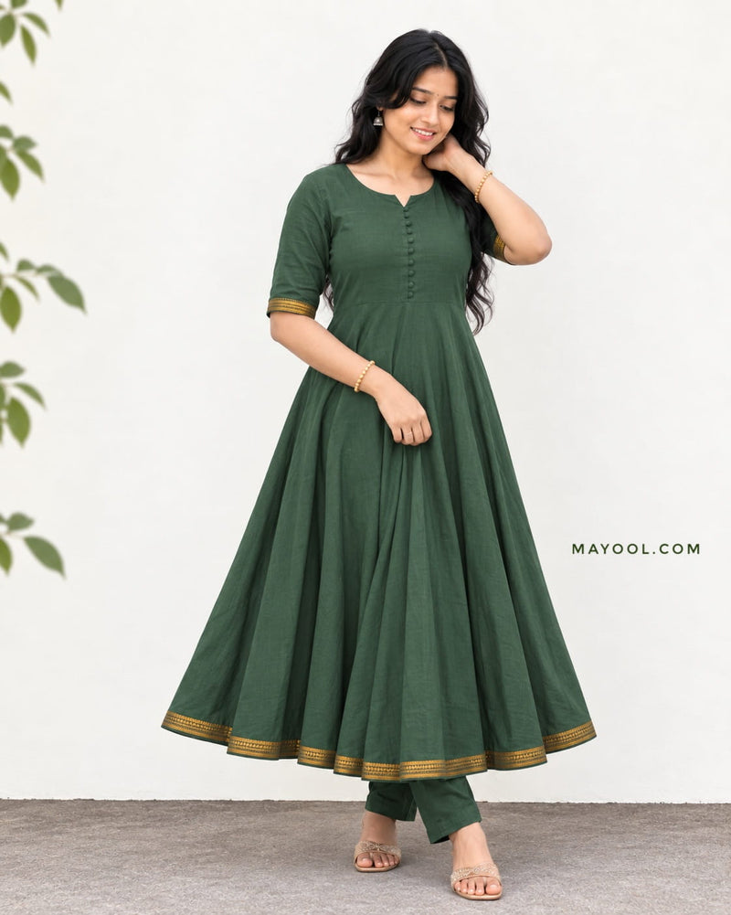 Green Handloom Cotton Anarkali Dresses