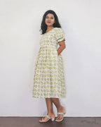Green Batik Cotton Fit & Flare Dresses