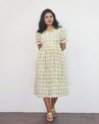 Green Batik Cotton Fit & Flare Dresses