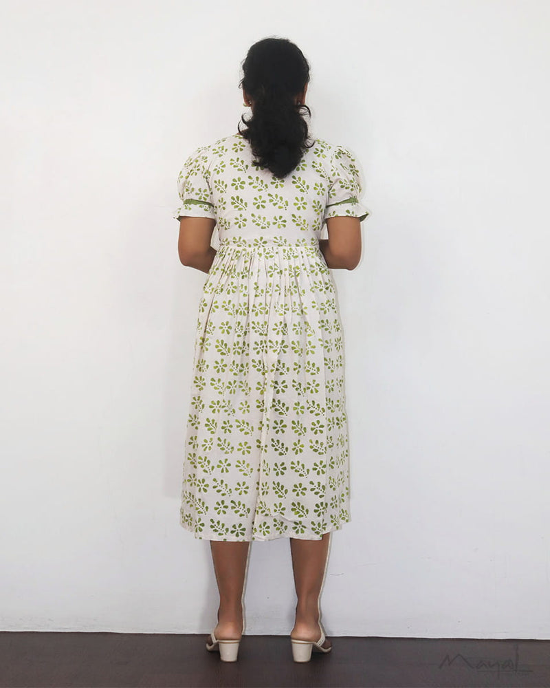 Green Batik Cotton Fit & Flare Dresses