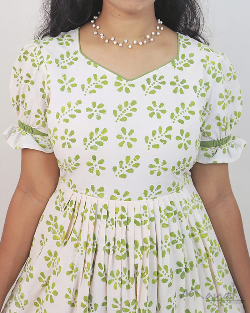 Green Batik Cotton Fit & Flare Dresses
