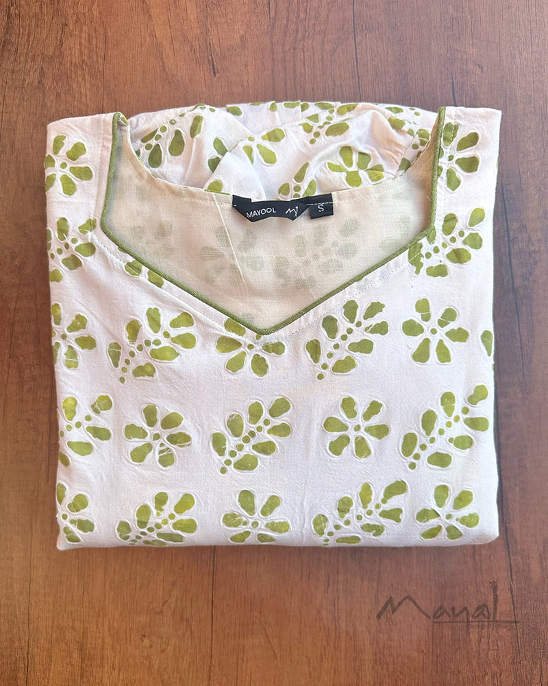 Green Batik Cotton Fit & Flare Dresses