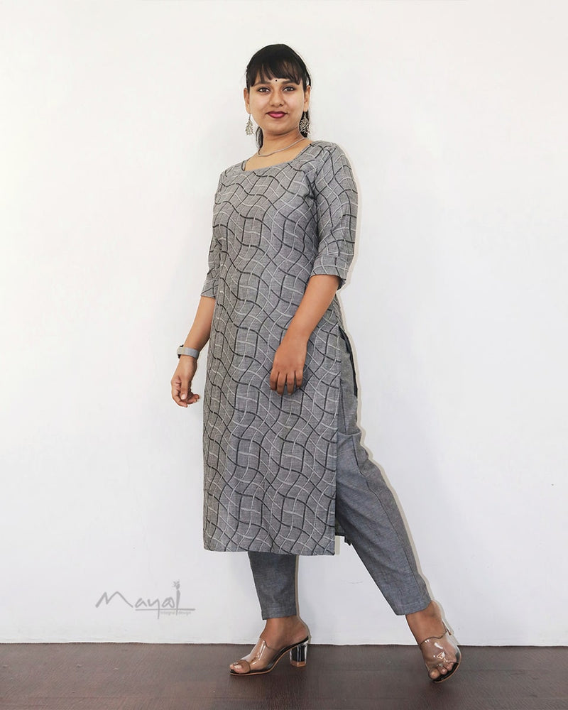 Light Grey Jacquard Cotton Kurta
