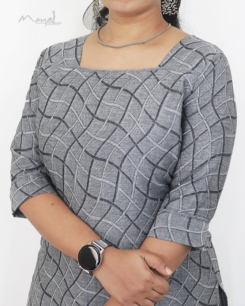 Light Grey Jacquard Cotton Kurta