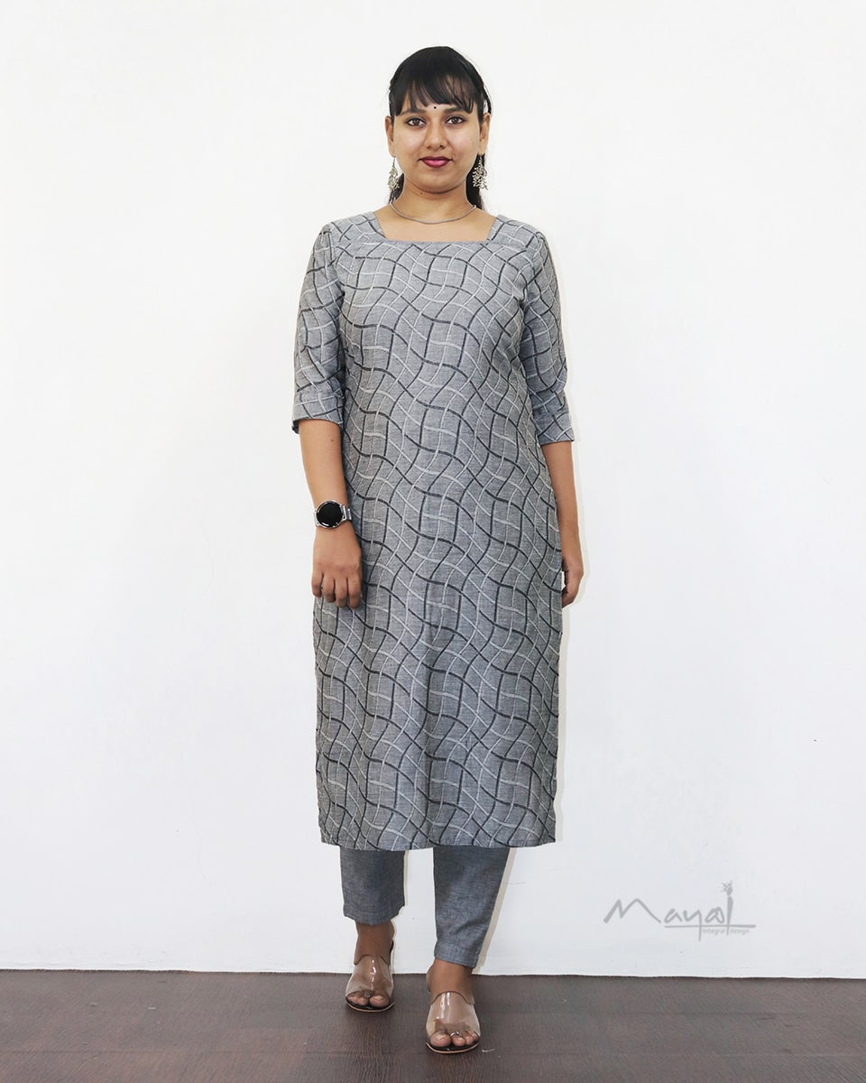 Light Grey Jacquard Cotton Kurta