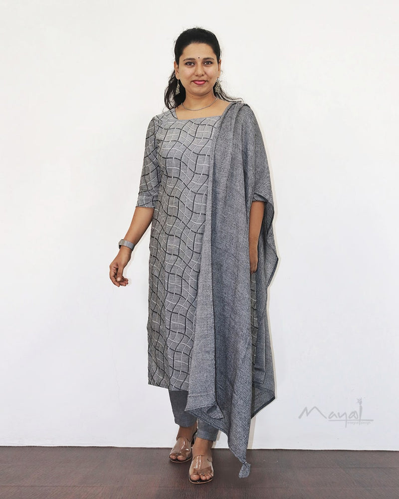 Light Grey Jacquard Cotton Kurta