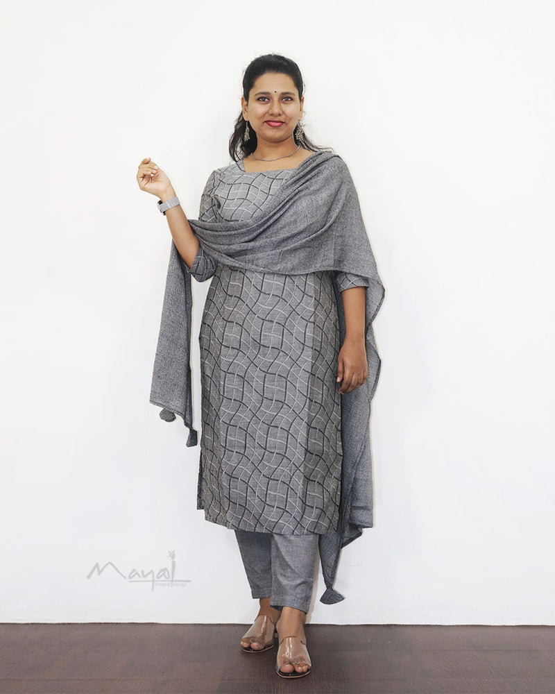 Light Grey Jacquard Cotton Kurta