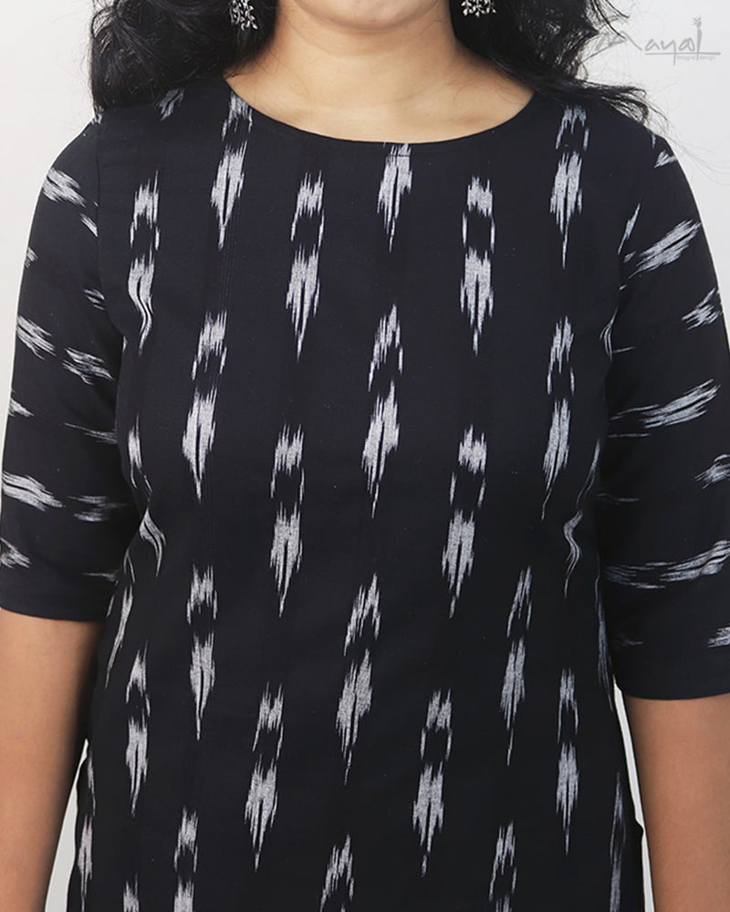 Grey Black Ikat Kurta
