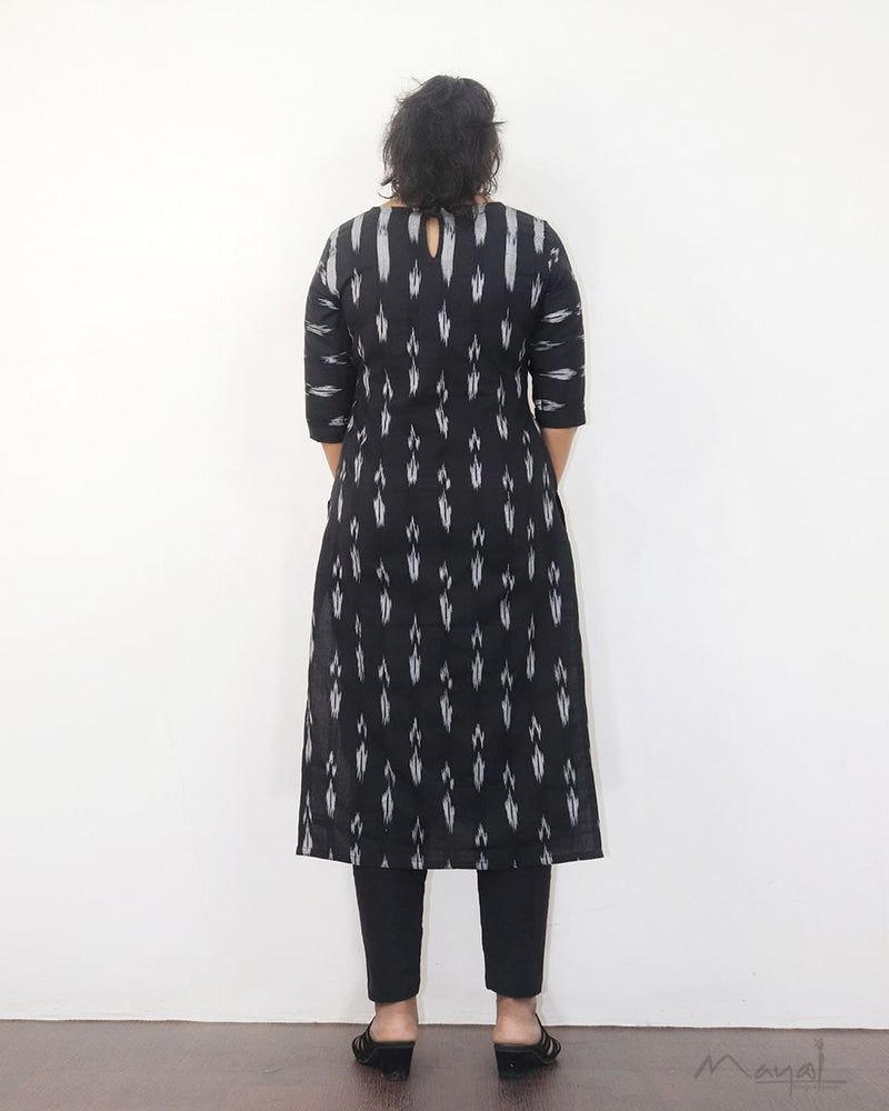 Grey Black Ikat Kurta