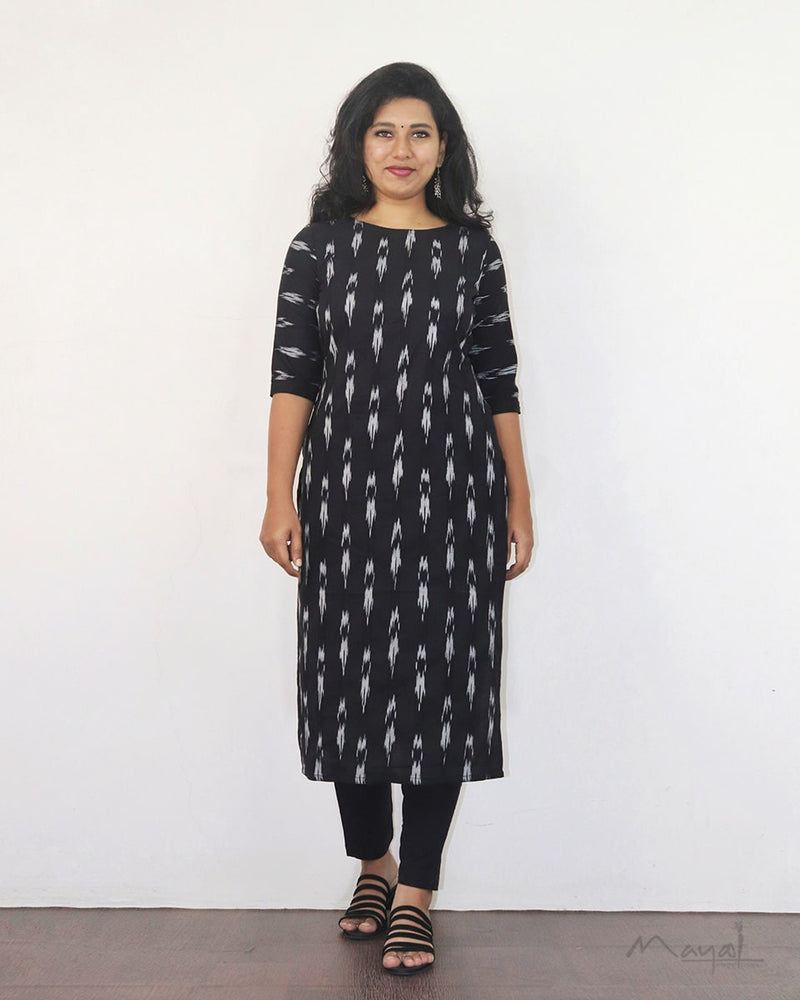 Grey Black Ikat Kurta