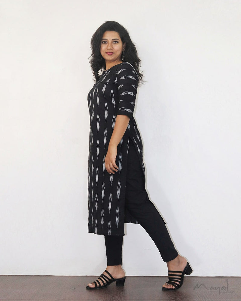 Grey Black Ikat Kurta