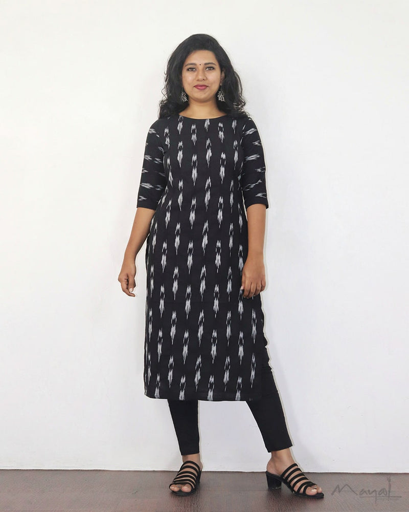 Grey Black Ikat Kurta