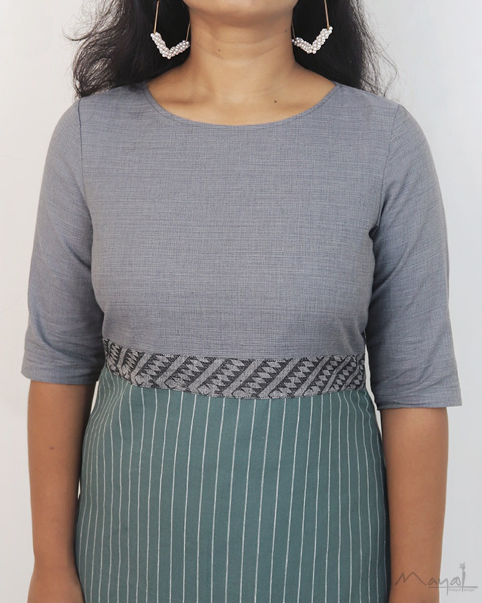 Grey Blue Patchwork Cotton Kurta