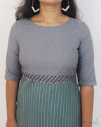 Grey Blue Patchwork Cotton Kurta
