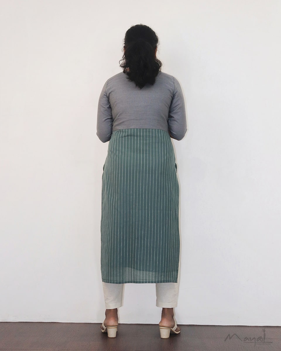 Grey Blue Patchwork Cotton Kurta