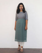 Grey Blue Patchwork Cotton Kurta