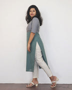 Grey Blue Patchwork Cotton Kurta