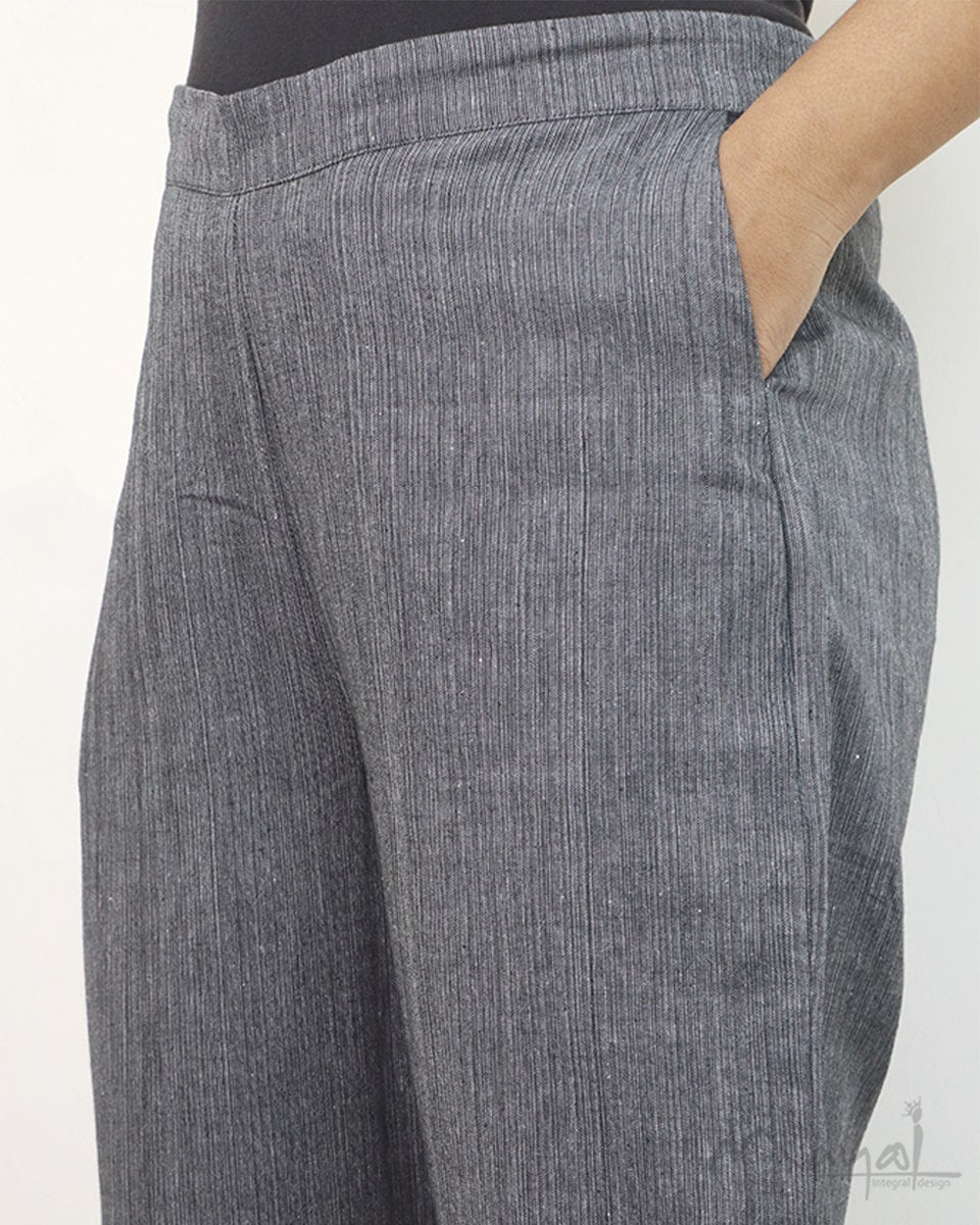 Grey Textured Cotton Formal Fit Pant