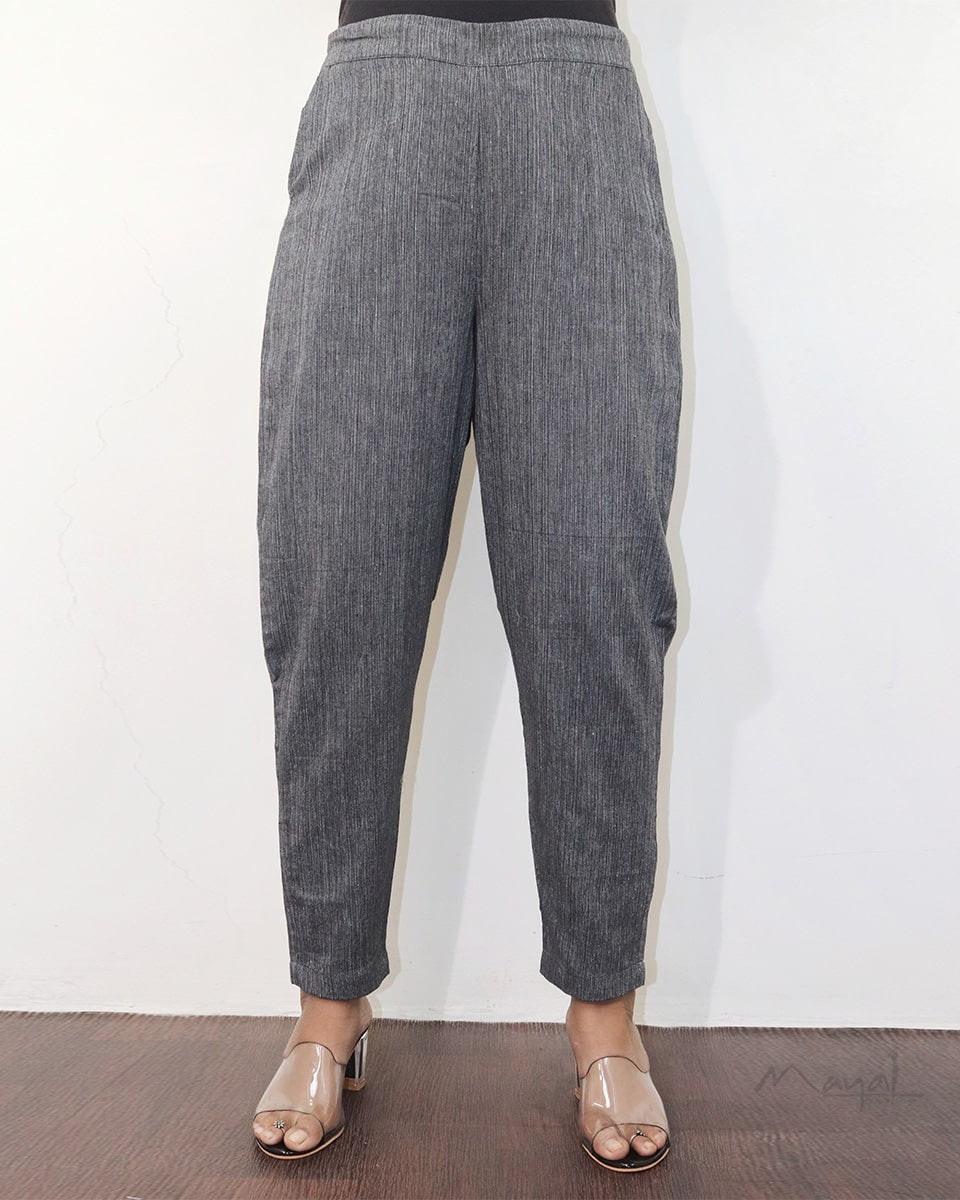 Grey Textured Cotton Formal Fit Pant