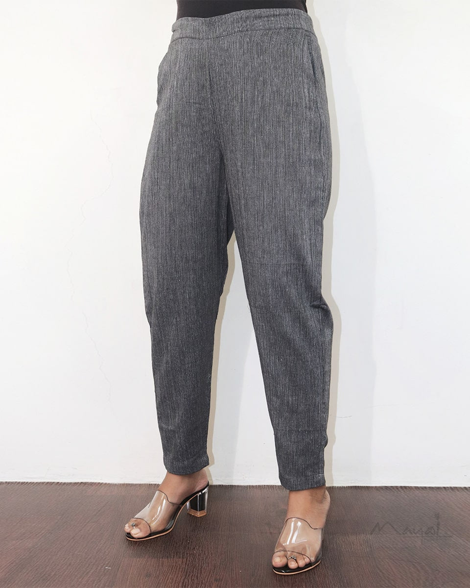 Grey Textured Cotton Formal Fit Pant
