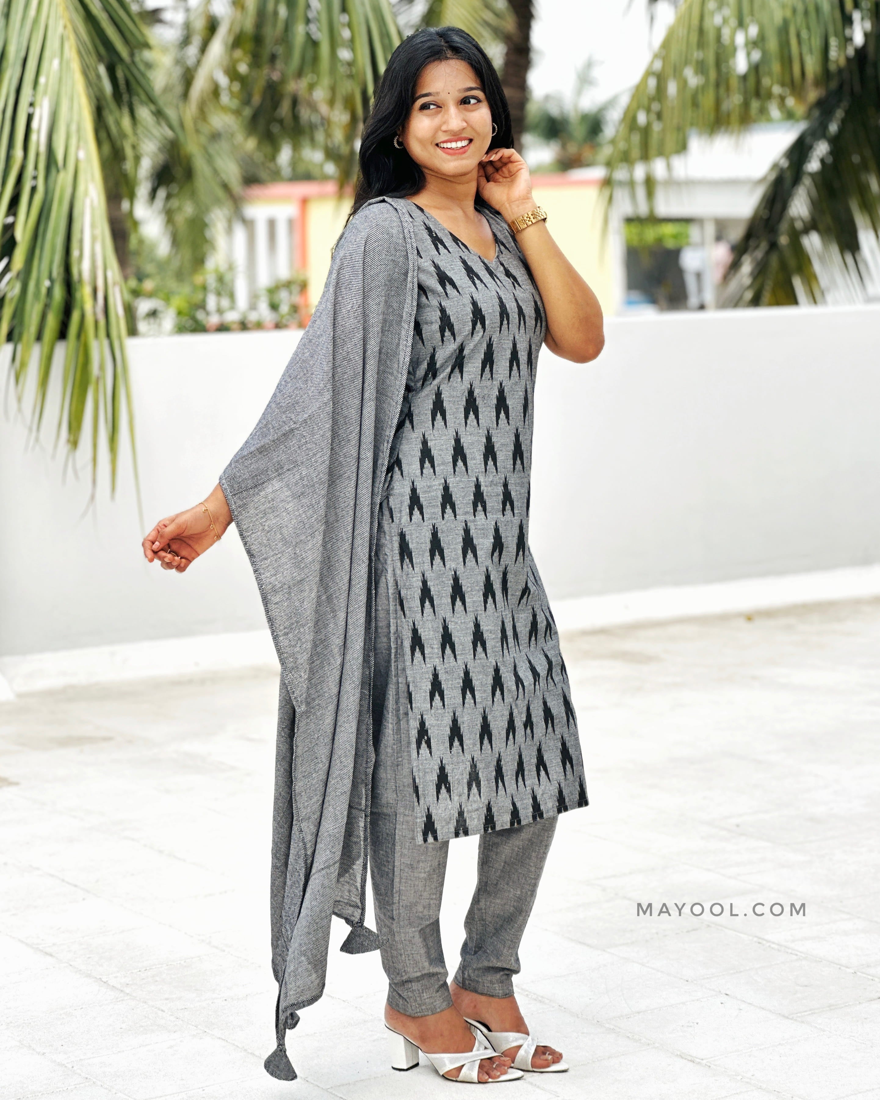 Grey Arrow Cotton Kurta