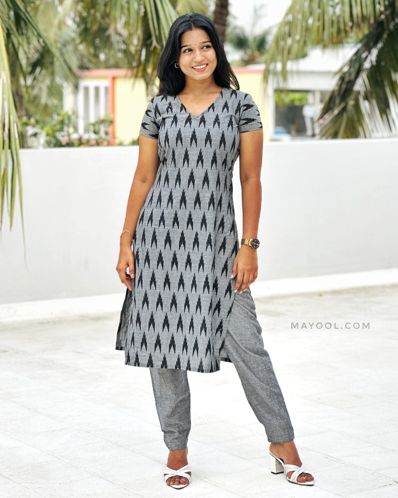 Grey Arrow Cotton Kurta