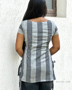 Grey Stripe Cotton Short Kurta
