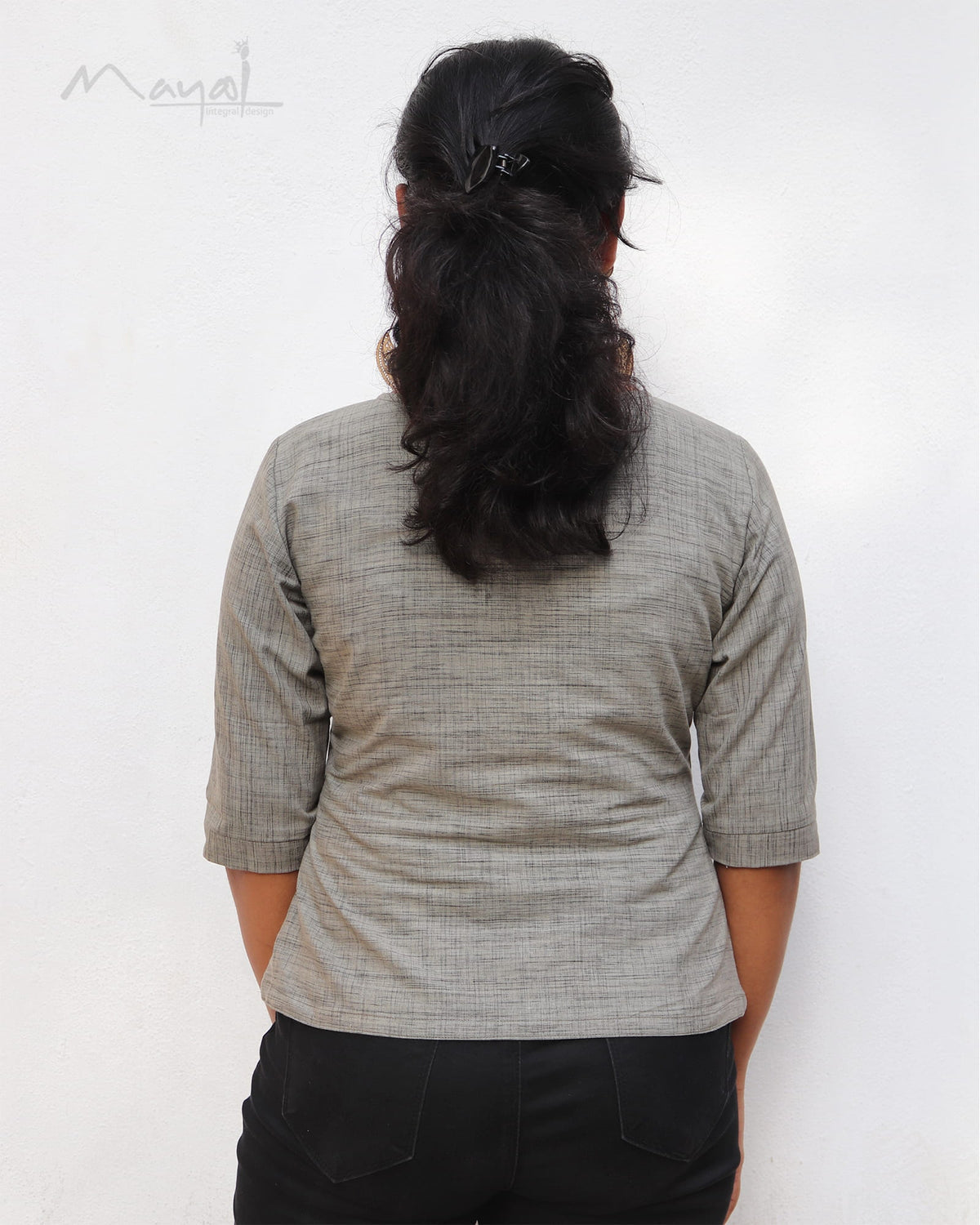 Smoke Grey Front Button Short Top