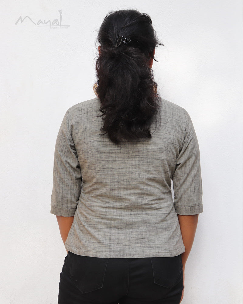 Smoke Grey Front Button Short Top