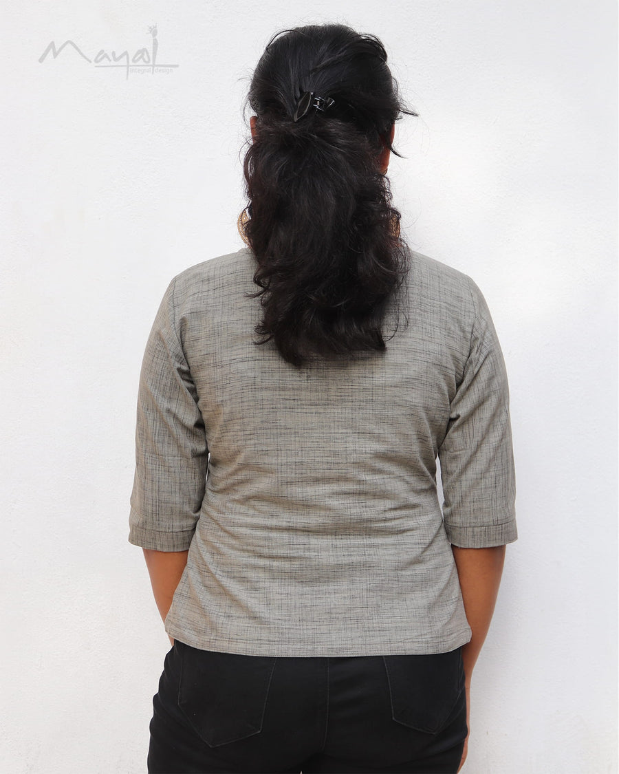 Smoke Grey Front Button Short Top