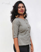 Smoke Grey Front Button Short Top