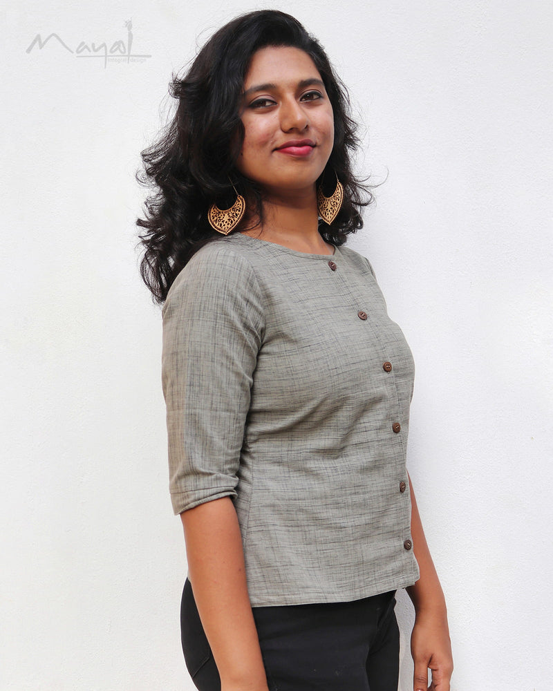 Smoke Grey Front Button Short Top