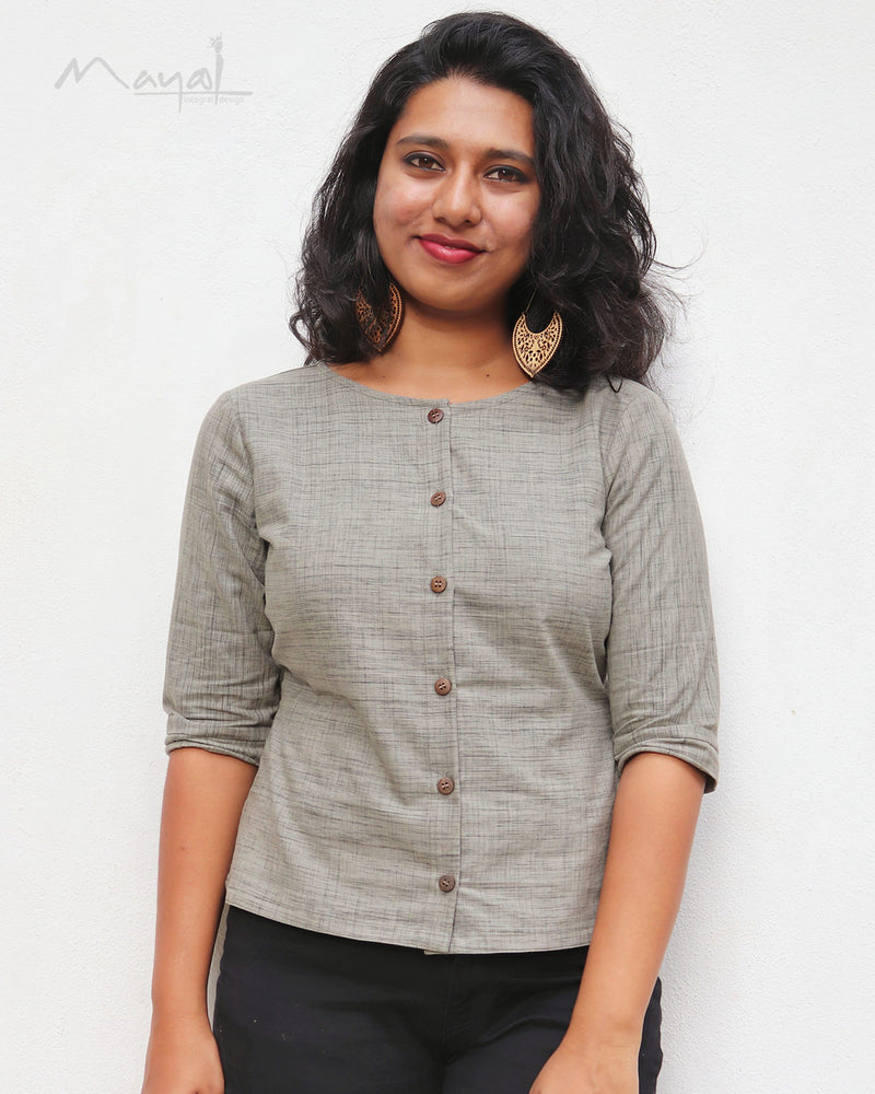 Smoke Grey Front Button Short Top