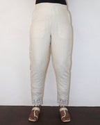 Half-White Textured Lace Work Formal Pant