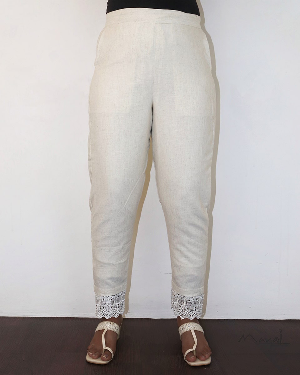 Half-White Textured Lace Work Formal Pant