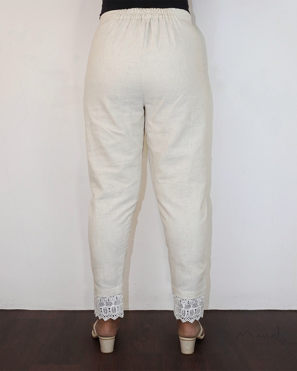 Half-White Textured Lace Work Formal Pant
