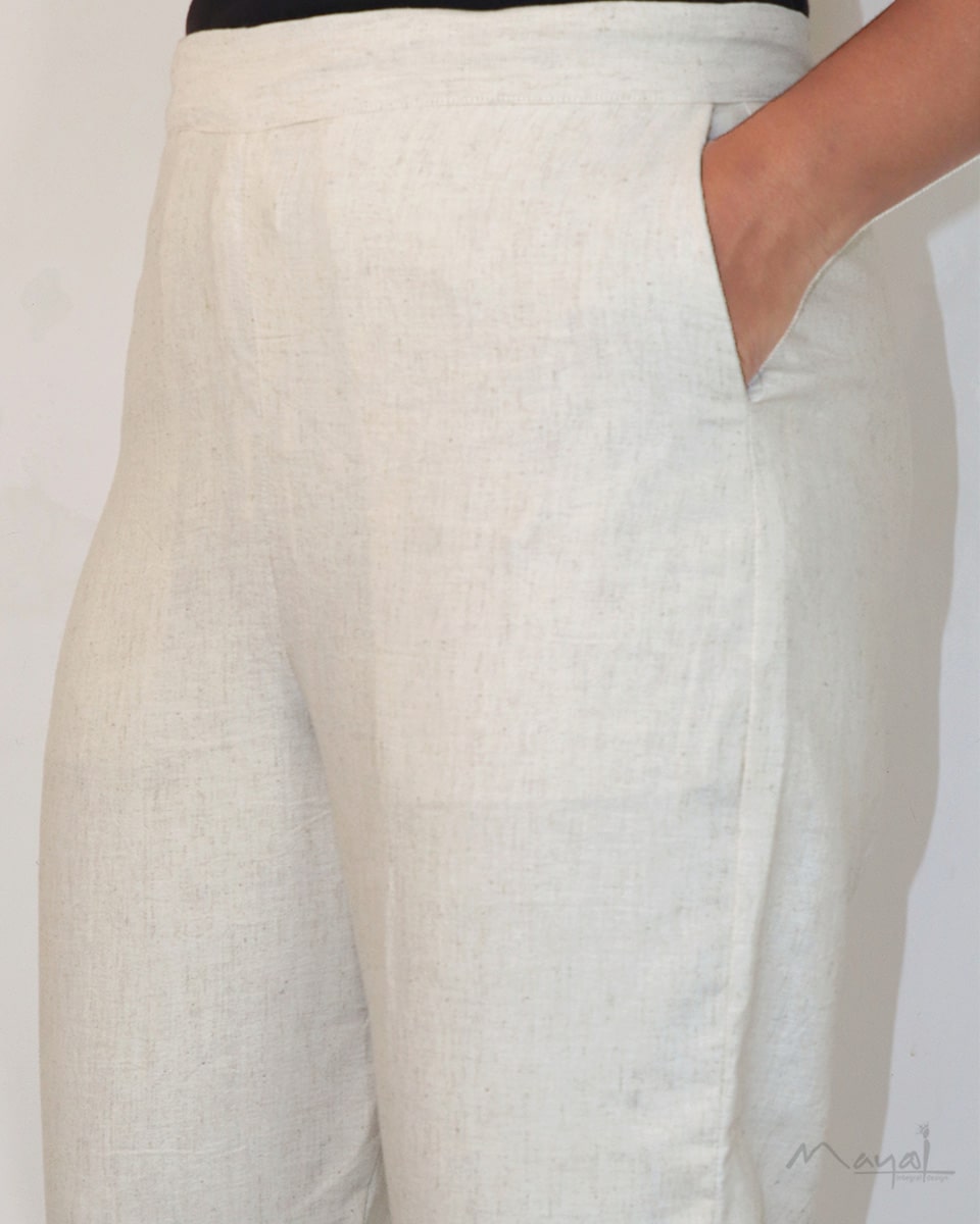 Half-White Textured Lace Work Formal Pant