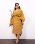 Honey Mustard Cotton Kurta With Dupatta