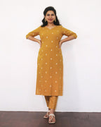 Honey Mustard Cotton Kurta With Dupatta