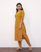 Honey Mustard Cotton Kurta With Dupatta