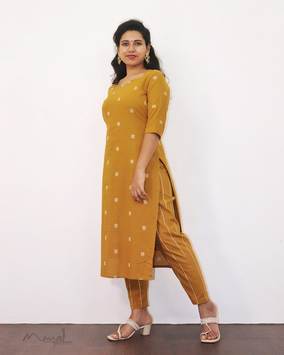 Honey Mustard Cotton Kurta With Dupatta