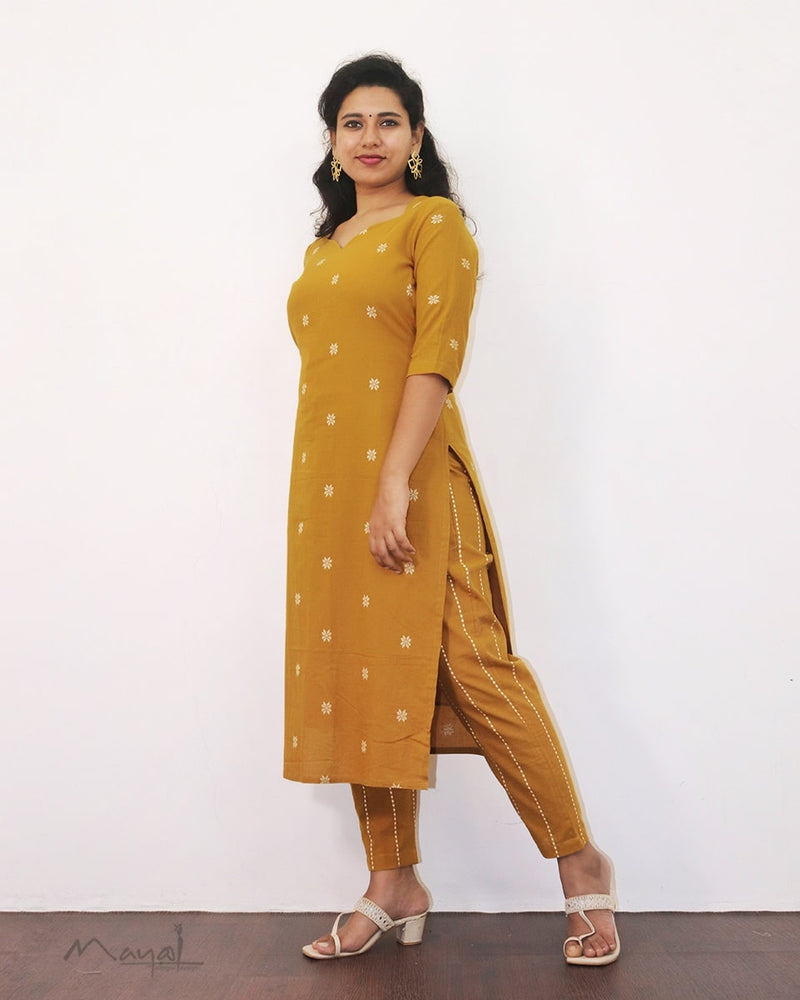 Honey Mustard Cotton Kurta With Dupatta