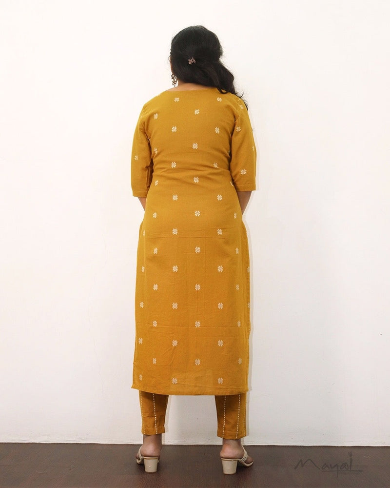 Honey Mustard Cotton Kurta With Dupatta