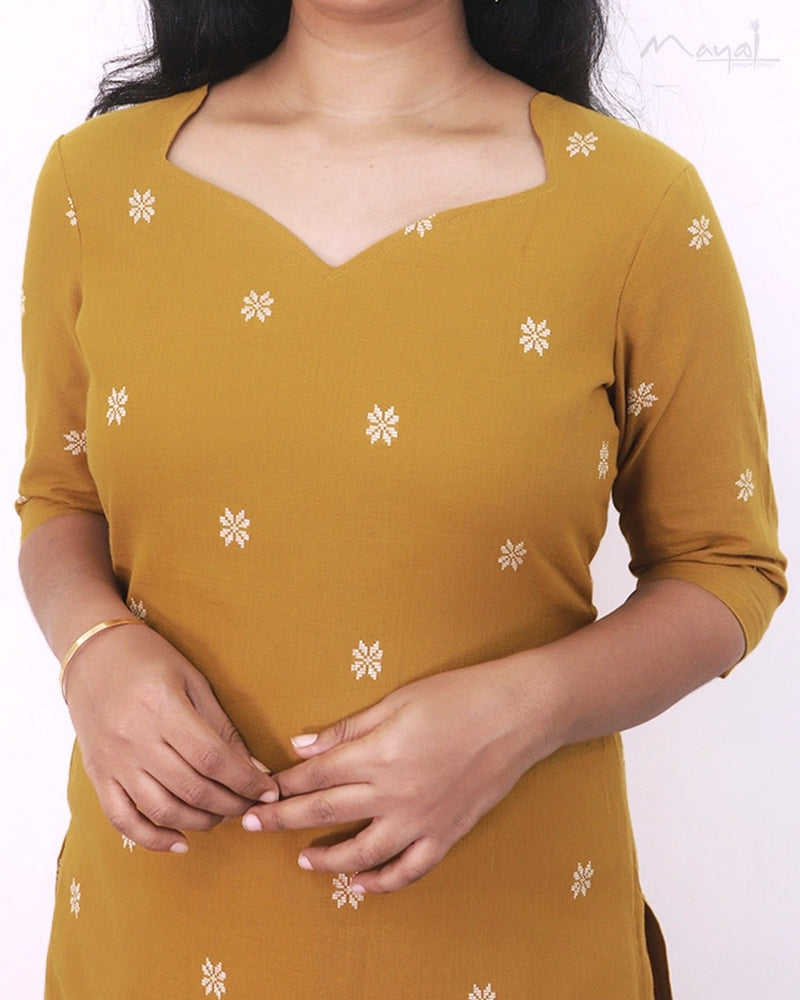 Honey Mustard Cotton Kurta With Dupatta