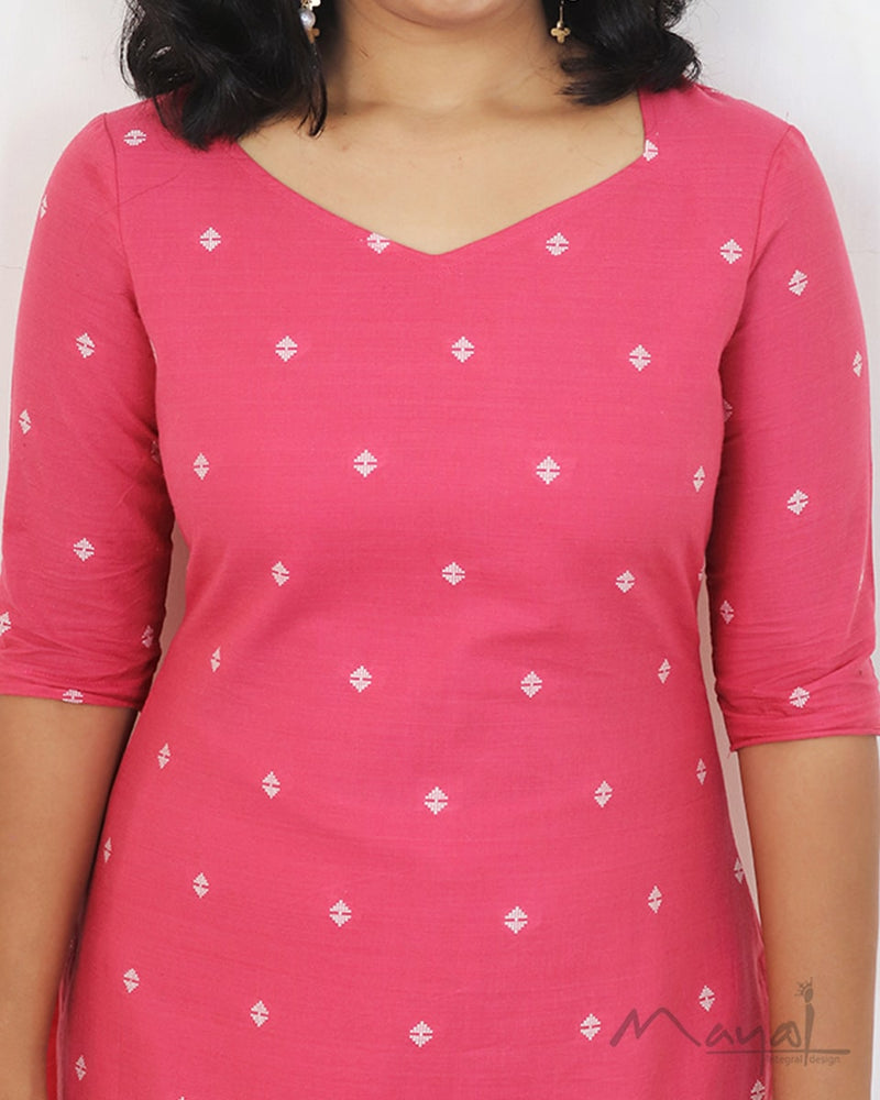Hot Pink Self Design Cotton Kurta
